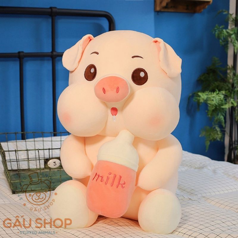 Gấu bông ❤️ Heo má phính ôm bình sữa ❤️ hàng nhập bông mịn siêu êm cực dễ thương
