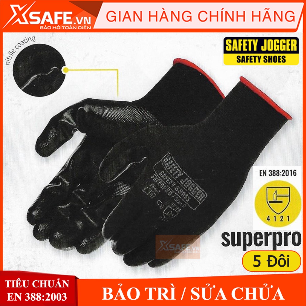 Combo 5 đôi găng tay chống dầu Jogger Superpro - phủ nitrile bao tay bảo hộ tăng độ bám, linh hoạt cao, chuyên dụng