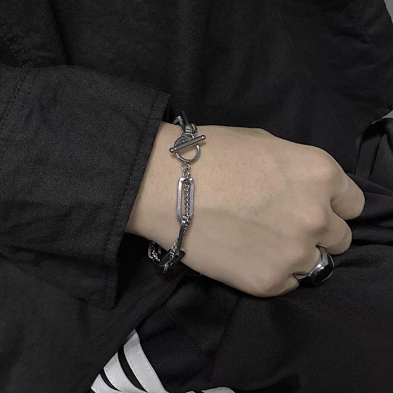 Vòng tay titan 2 mắt xích Unisex thép không gỉ phong cách Hàn Quốc Rapper