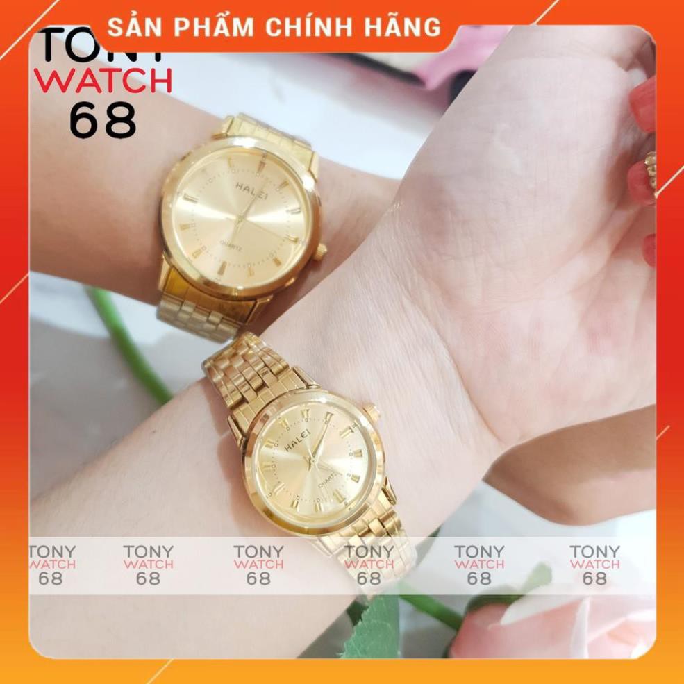 Hot!!! Đồng hồ cặp đôi nam nữ Halei mặt trắng dây da kim loại chính hãng Tony Watch 68 giá re