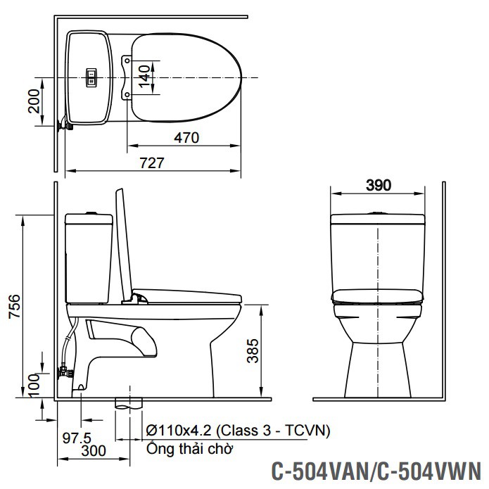 Bồn Cầu INAX C-504VAN (C504VAN) Hai Khối Nắp Êm - Chỉ bán tại KV hà Nội