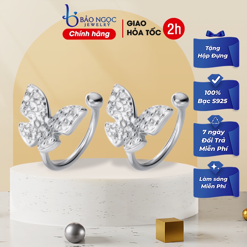 Bông Tai Bạc ITALY S925 Hình Con Bướm Trắng Sáng Cao Cấp B2485 Bảo Ngọc Jewelry