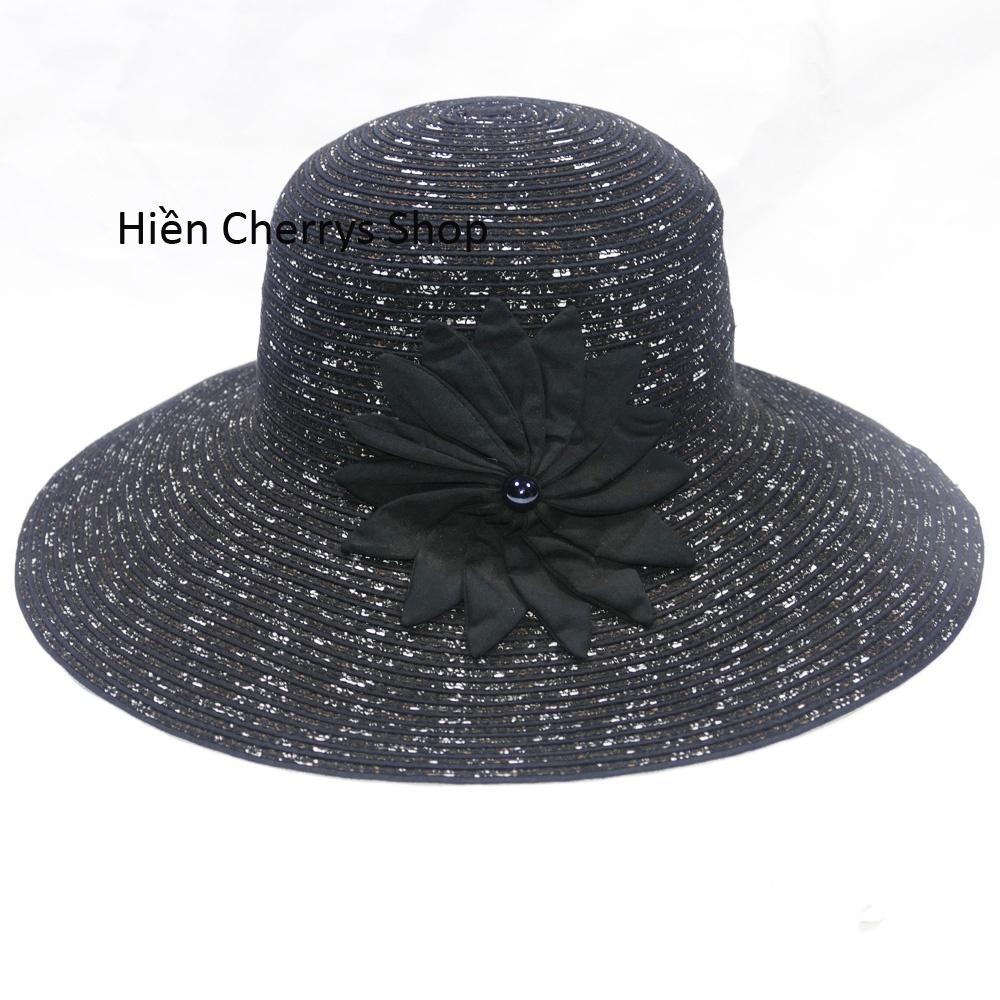 Nón vành rộng gắn hoa sang trọng, đẳng cấp mũ tai bèo vành rộng 11cm giúp che nắng tốt