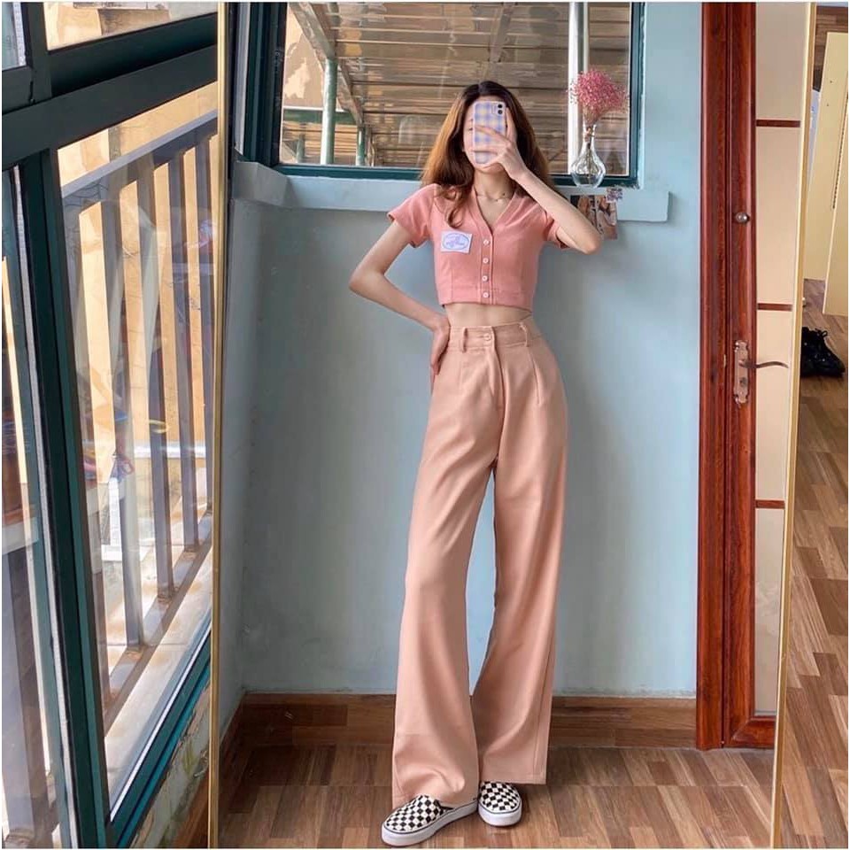 Set áo crop nút + quần suông ( 3sp bất kì giá sỉ )