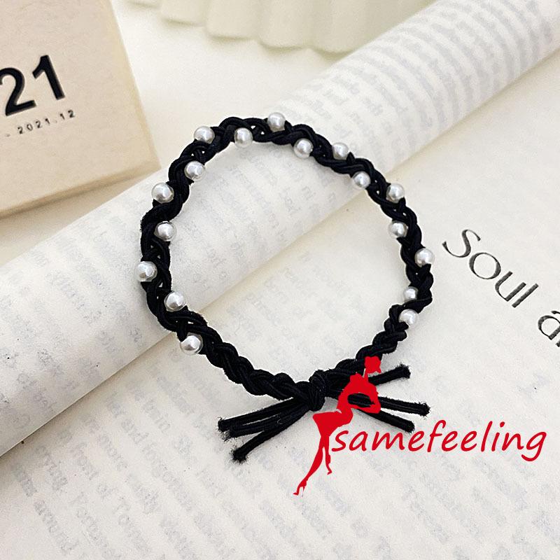SF♫Pearl Bracelet Hair Circle, Candy Colored Rubber Band Three Thread Braided Headdress, Women´s Hair Accessories