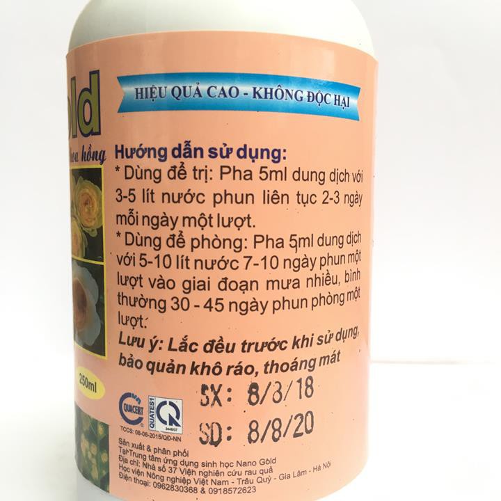 Bán buôn- Dung dịch nano bạc đồng đặc trị nấm bệnh cây trồng NANO GOLD chai 250ml hàng đẹp, nhập khẩu.