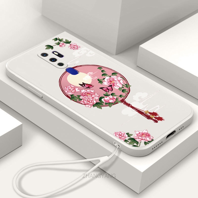 Ốp Điện Thoại Silicone Mềm Họa Tiết Hoa Mẫu Đơn Có Dây Đeo Cho oppo a5 2020 a9 2020