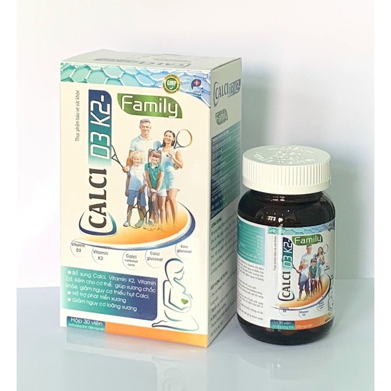 Calci D3 - K2 - bổ sung Canxi, Vitamin D giúp tăng cường phát triển xương, răng cho trẻ em, thanh thiếu niên (lọ 30 viên