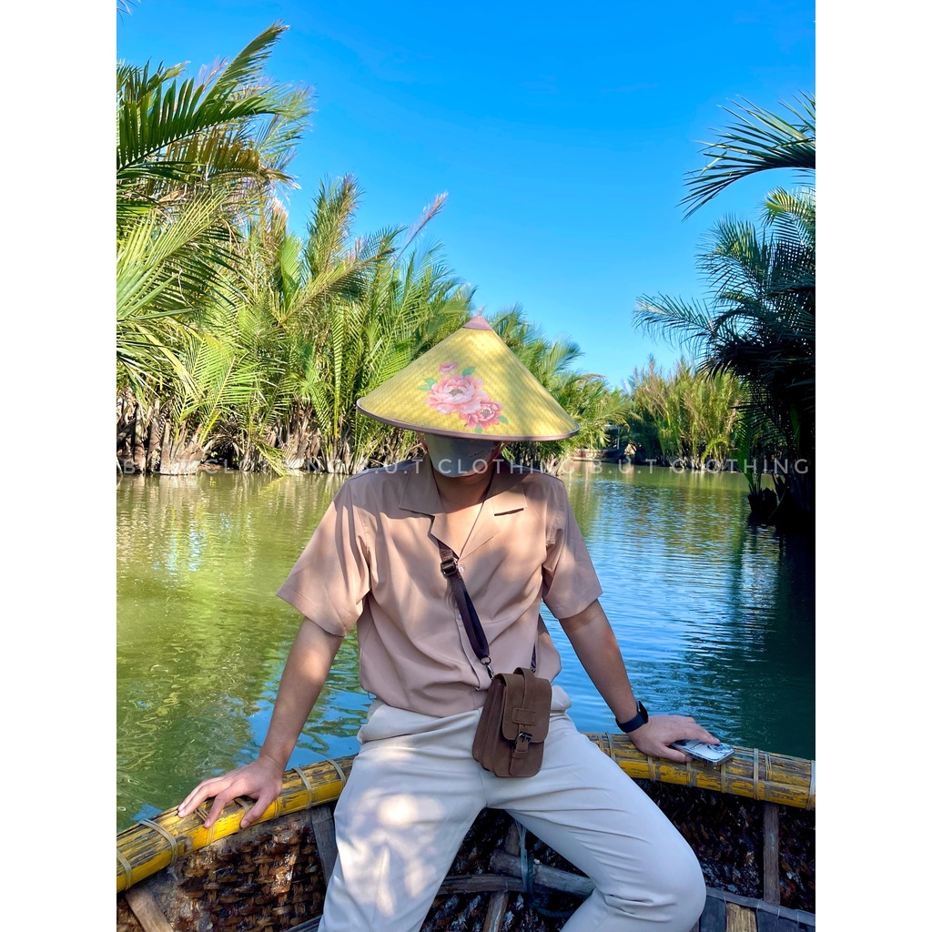 Áo sơ mi họa tiết ngắn tay BE HỒNG trơn mềm dành cho nam nữ | BUTCLOTHING