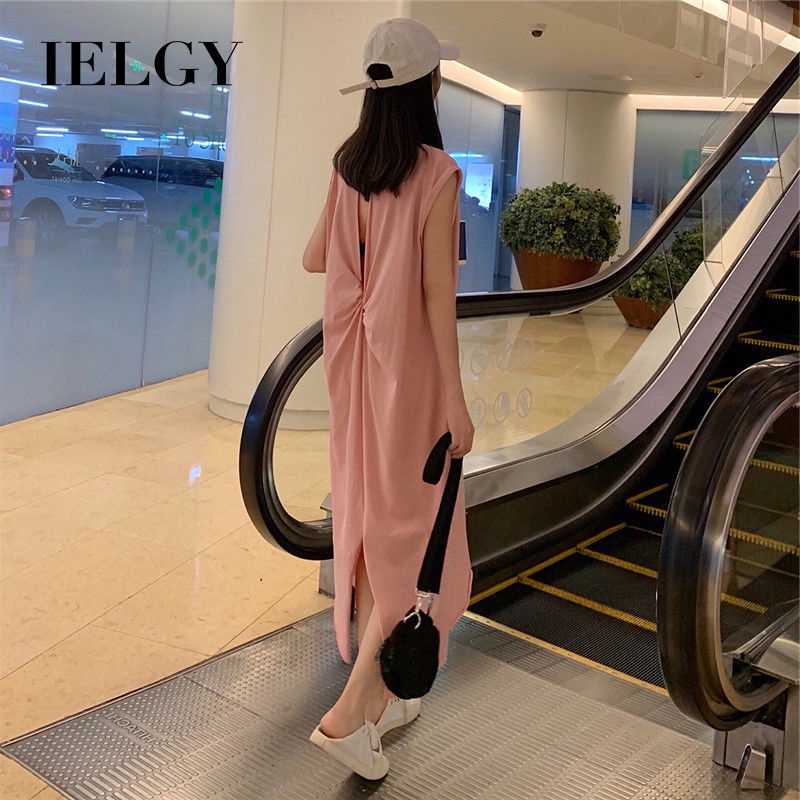 Đầm thun IELGY không tay hở lưng size lớn thời trang mùa hè cho nữ