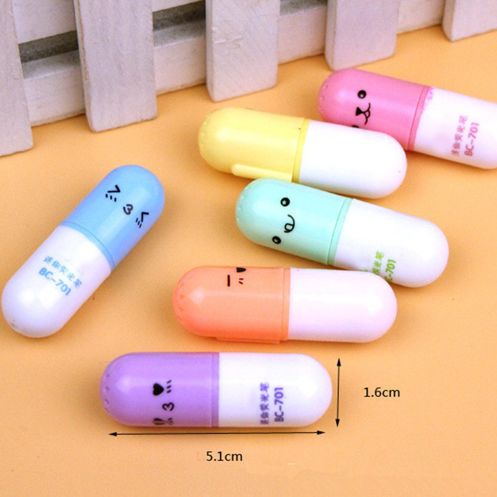 Set 6 Bút Đánh Dấu Tạo Hình Viên Thuốc Sáng Tạo