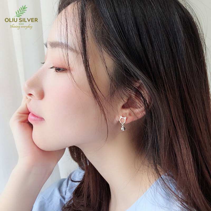 Bông Tai Bạc S925 Mèo Con Rung Chuông Kitty &amp; Bell Xinh Xắn | Khuyên Tai Nữ Trang Sức Bạc Thời Trang