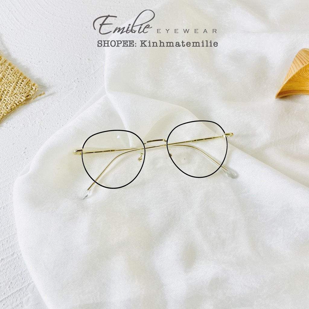 Kính gọng mảnh tròn bầu nam nữ chắc chắn Emilie eyewear chất liệu kim loại phụ kiện thời trang 2998