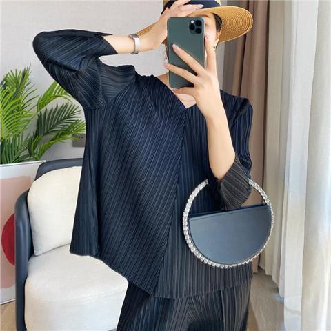 Miyake Xếp Ly Phong Cách Phương Tây Giảm Tuổi Bộ Đồ Thời Trang Nữ Xuân Thu 2022 Rời Top Thẳng Quần Hai Mảnh Bộ Đồ Ôm Hơn Nhìn Mùa Hè Phù Hợp Với Tất Cả Trận Đấu