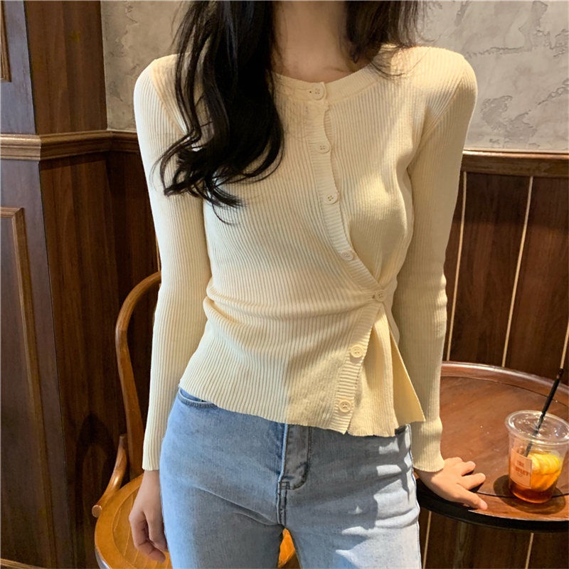Áo Khoác Cardigan Dệt Kim Tay Dài Cài Nút Chéo Phong Cách Hàn Quốc Cổ Điển Thời Trang Mùa Thu Mới Cho Nữ