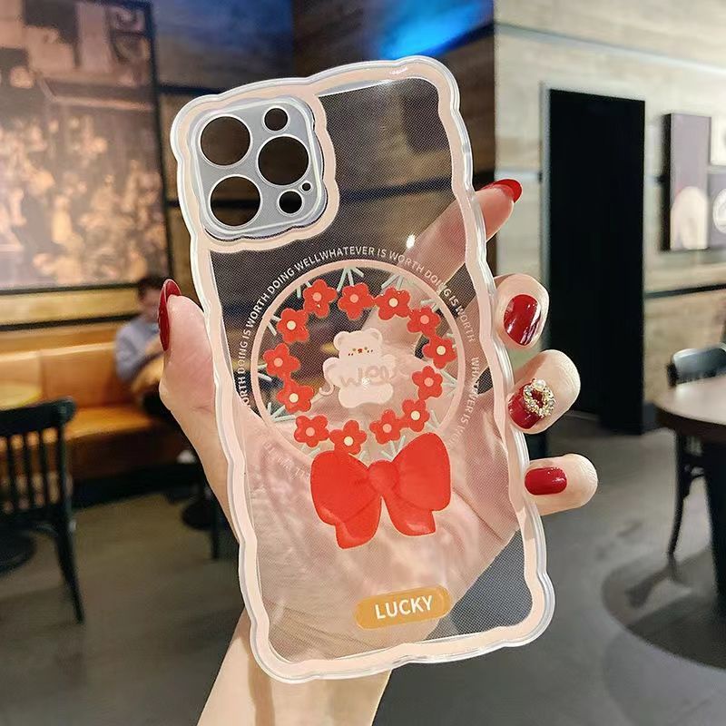 Ốp Điện Thoại Trong Suốt In Hình Gấu Và Hoa Cho IPhone 13/12 Pro Max/11/ XS/ XR/ X/ 8/ 7/ 6/ Plus Mini