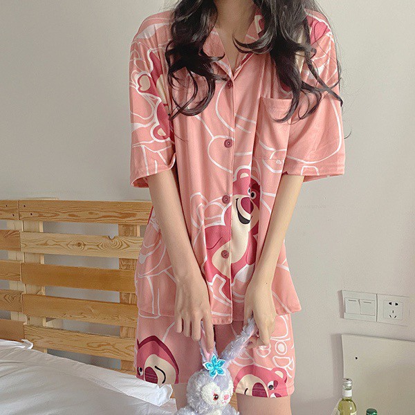 Bộ ngủ pijama gấu hồng cute vải cotton