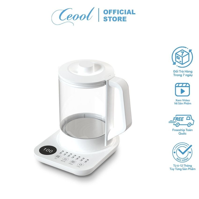 Ấm điện siêu tốc đa năng 1.8L, bình pha trà thủy tinh cao cấp, Bảo hành 12 tháng – Ceool Store