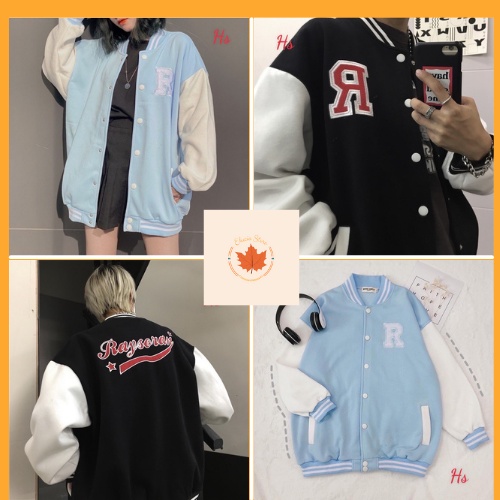 Áo Khoác Bomber Cúc Bấm Thêu Nổi Chữ R Cá Tính - Chất nỉ ngoại bo xịn -Elucia Store