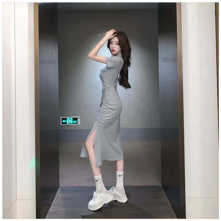 Đầm Cổ Polo Xếp Ly Dáng Ôm Phong Cách Mỹ Thời Trang Mùa Hè Hàn Quốc Hàng Mới 2022
