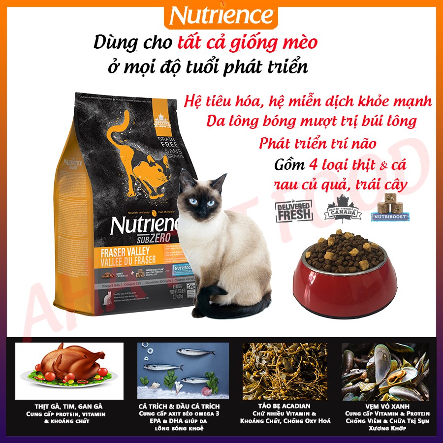 [Ăn Là Thích] Thức Ăn Hạt Cho Mèo Xiêm Nutrience Subzero Da Lông Bóng Mượt Bao 2,27kg  4 Loại Thịt Cá, Rau Củ, Trái Cây