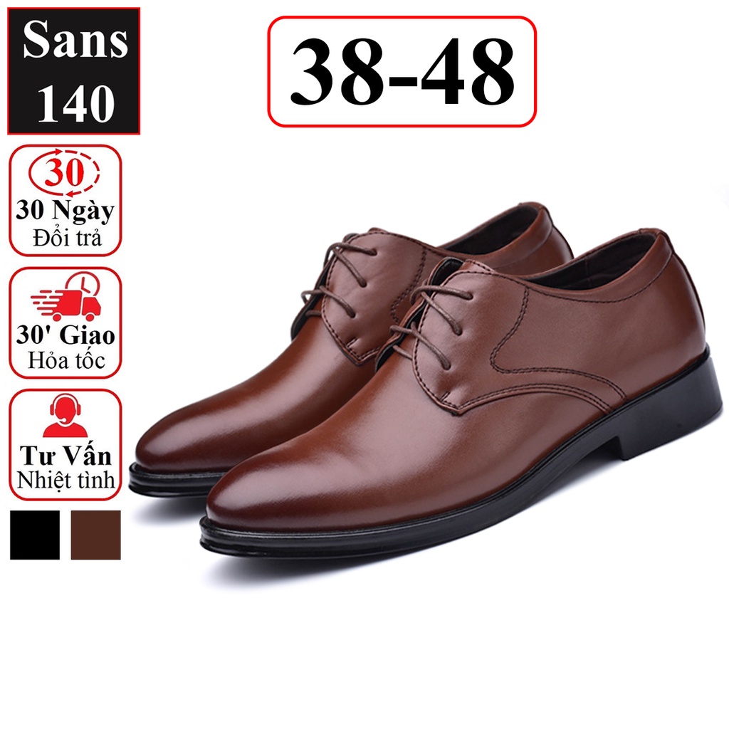 Giày da nam cao cấp đen Sans140 giầy tây công sở buộc dây derby mũi tròn big size to bigsize cỡ lớn 44 45 46 47 48