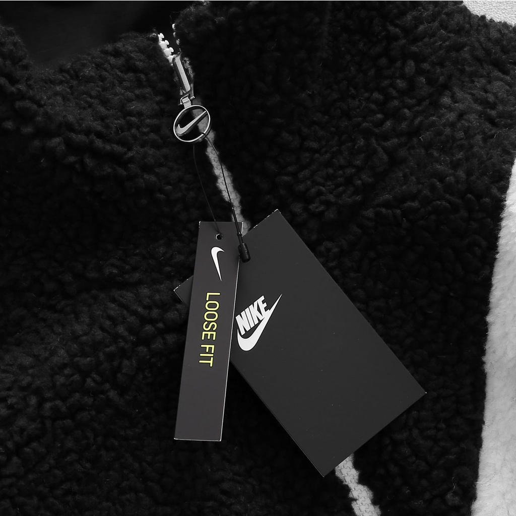 NIKE - Áo khoác lông thể thao nam nữ Nike Sportswear Swoosh Stand Collar Reversible Jacket chính hãng - Trắng kem x Đen