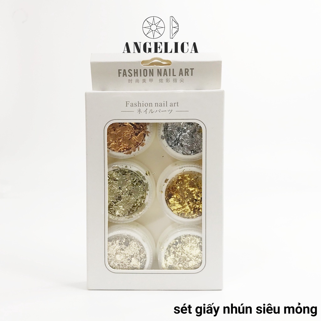 Set Giấy Bạc/ Giấy Nhún Nail Siêu Mỏng Ẩn Gel Trang Trí Móng ANGELICA SNSM 6 Hũ