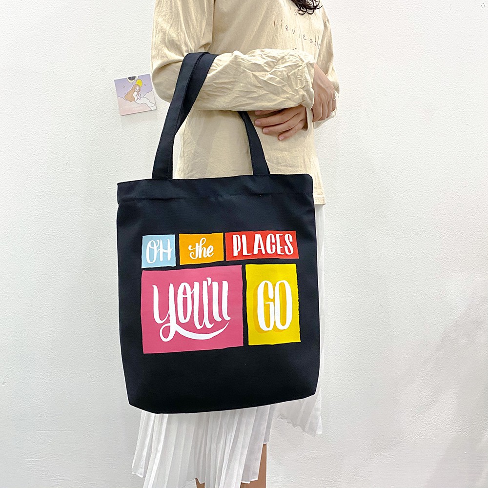 Túi tote đeo chéo vải bố CANVAS có thể đeo vai in chứ đẹp AH1484-6E8