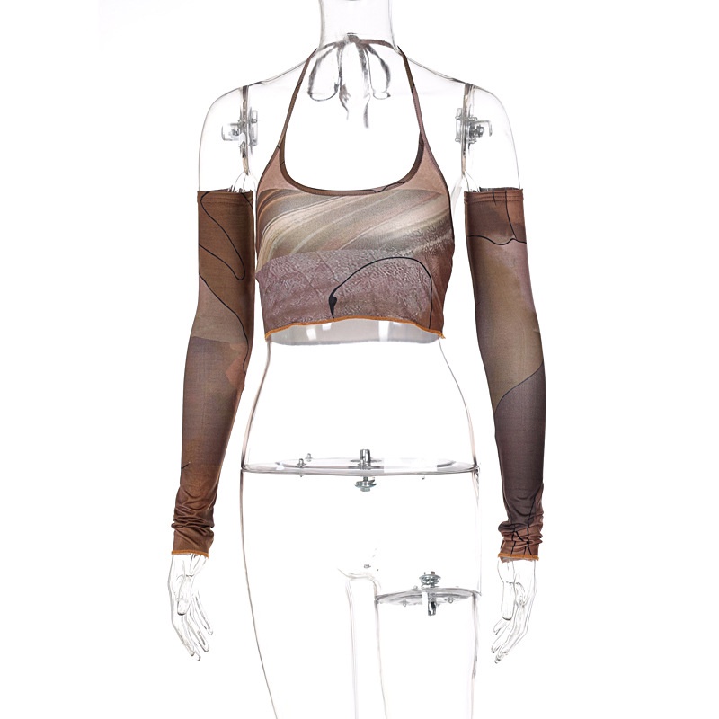 DUNEA Áo hai dây in họa tiết trừu tượng thời trang cho nữ