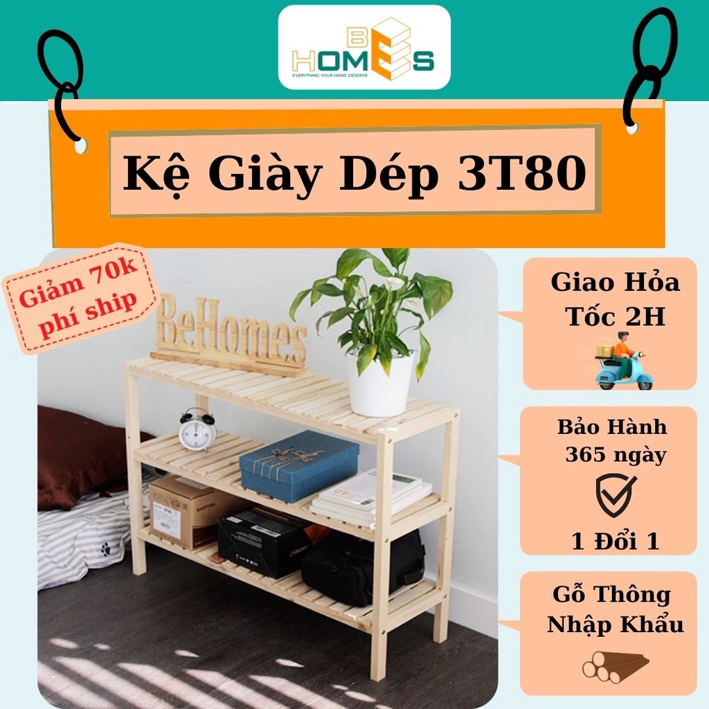 Kệ giày gỗ đa năng 3 tầng 80 cm - kệ phòng khách, phòng ngủ