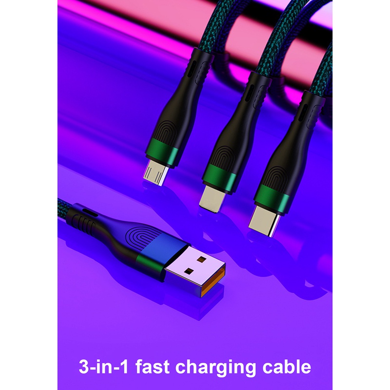 Cáp SạC Nhanh 5Ft 66W Cho Android Ios USB 3 Trong 1 Đa Năng