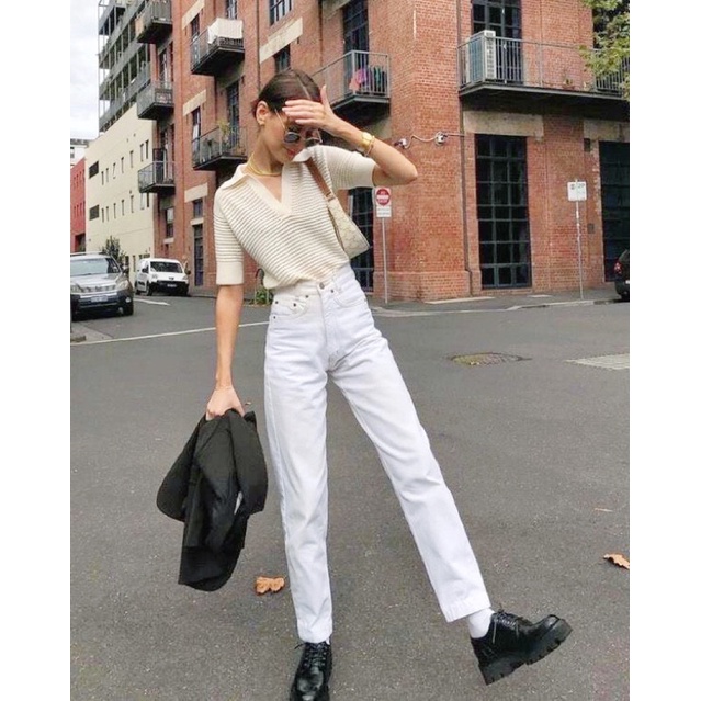 Quần jean trắng dáng baggy Qu014
