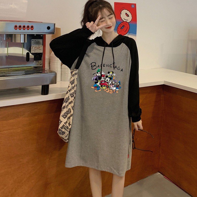 Váy hoodie tay dài in hình hoạt hình xinh xắn dễ thương | BigBuy360 - bigbuy360.vn