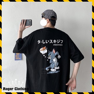 Áo thun nam nữ unisex tay lỡ MÈO TOM JERRY oversize 3 màu trắng đen xanh cotton dáng xuông