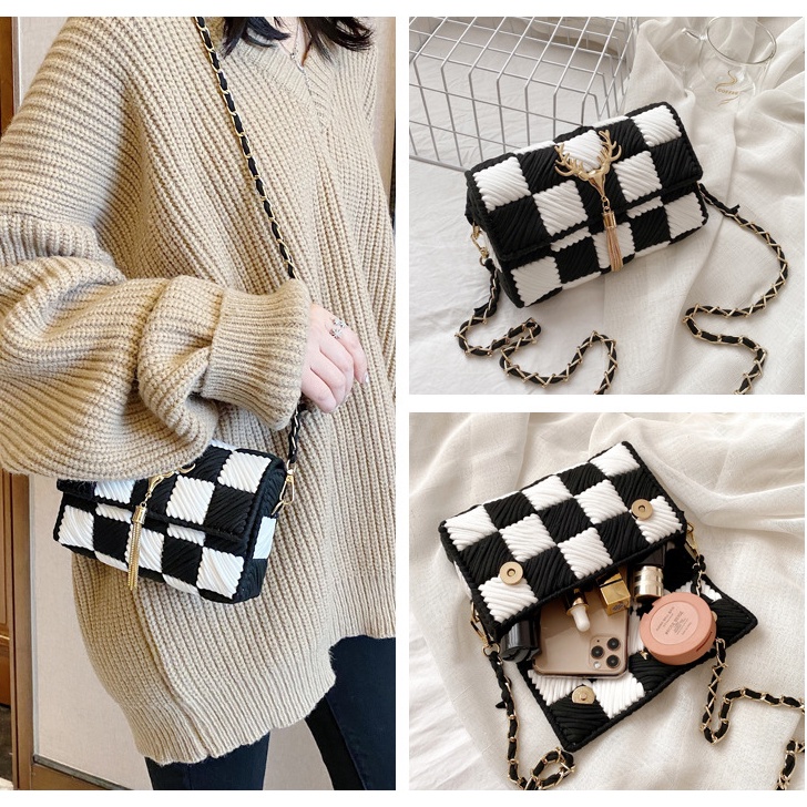 Túi tự đan đeo chéo handmade caro thời trang- Phụ Kiện Đan Túi