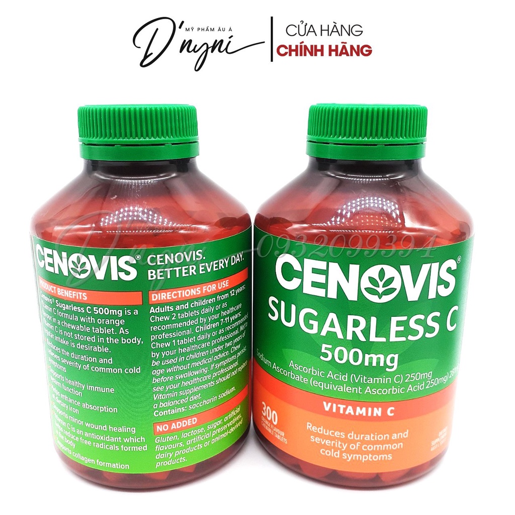 Viên Nhai Bổ Sung Vitamin C Vị Cam Không Đường Cenovis Sugarless C 300 Viên 500mg Úc