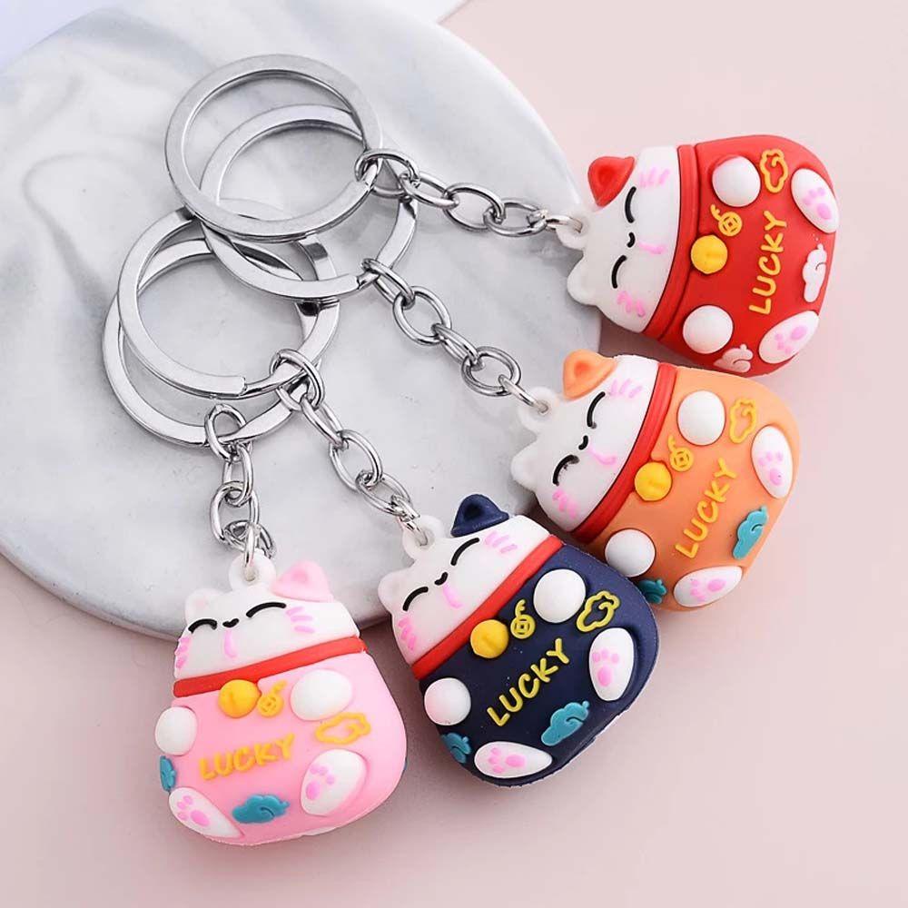 LANFY Móc Khóa Hình Mèo May Mắn Ba Chiều Dễ Thương