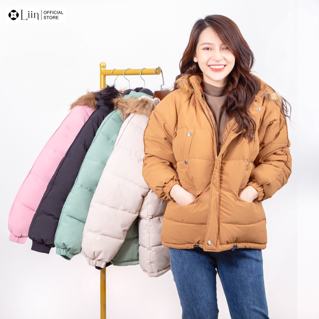 Áo khoác phao nữ Linbi nhiều màu, thiết kế dày dặn ấm áp, kèm mũ cổ lông xinh xắn Liin clothing A2178