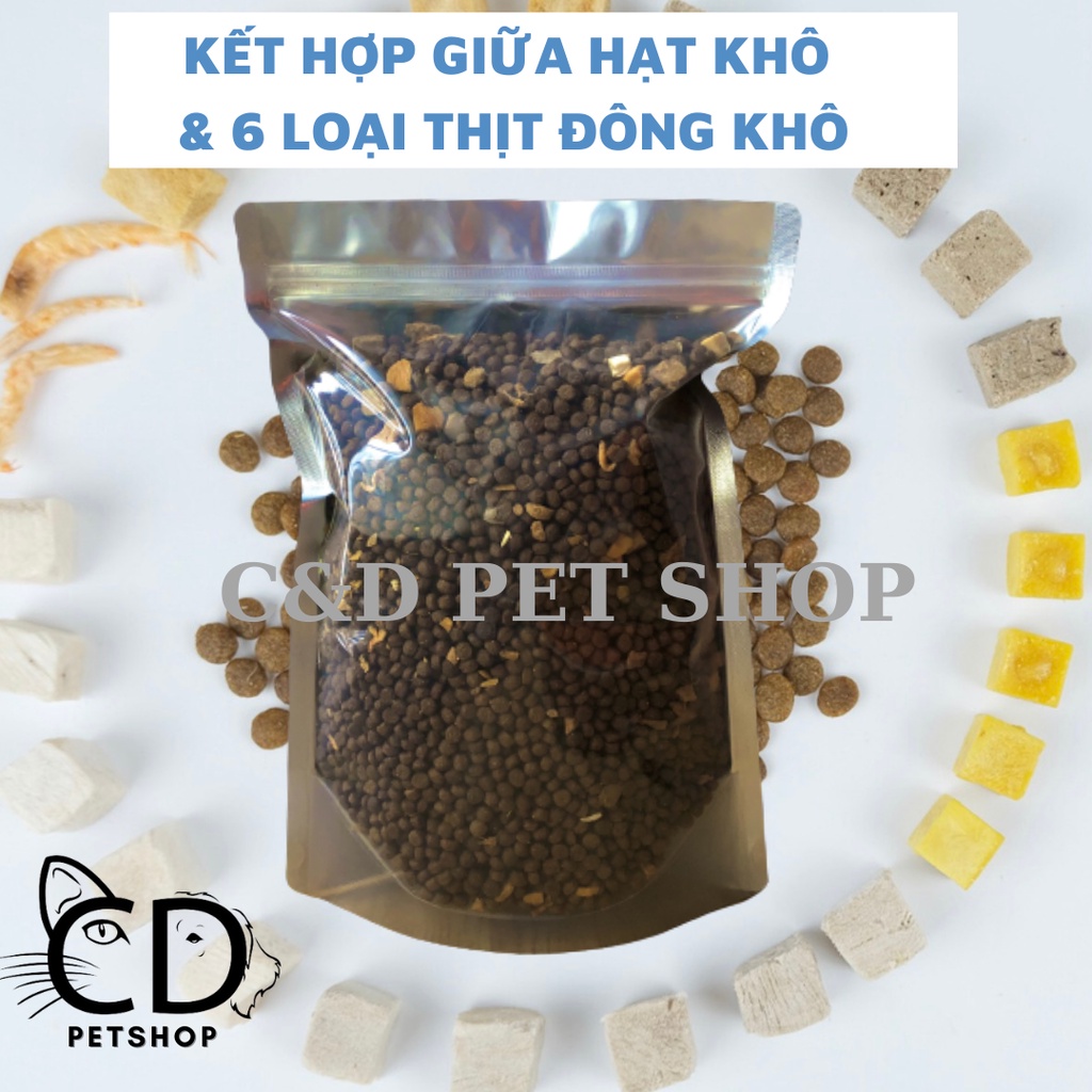 Thức ăn hạt mix thịt đông khô cho mèo -túi chiết 1kg