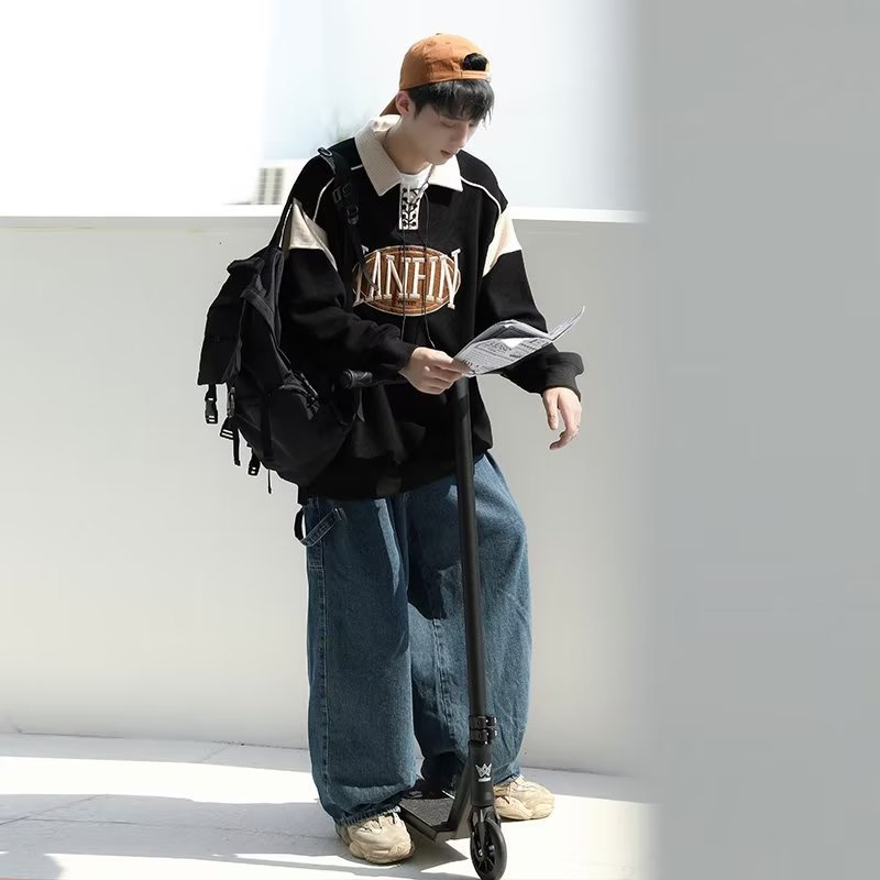 Áo Sweater Cổ Polo Phong Cách Hàn Quốc áo sweater nam Thời Trang Thường Ngày áo sweater nữ Unisex