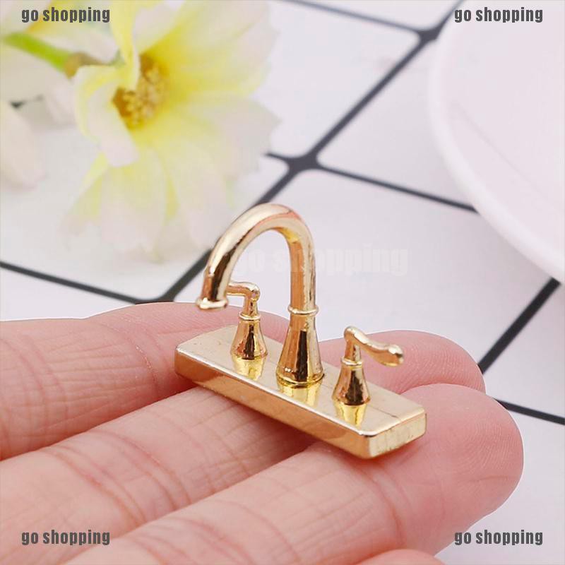 {go shopping}1/12 Dollhouse miniature accessories mini alloy double faucet for decoration