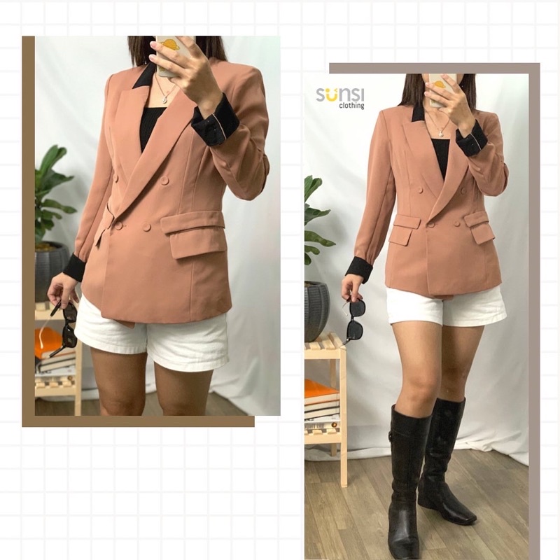 Áo vest 2hand form 4 cúc màu nâu phối đen
