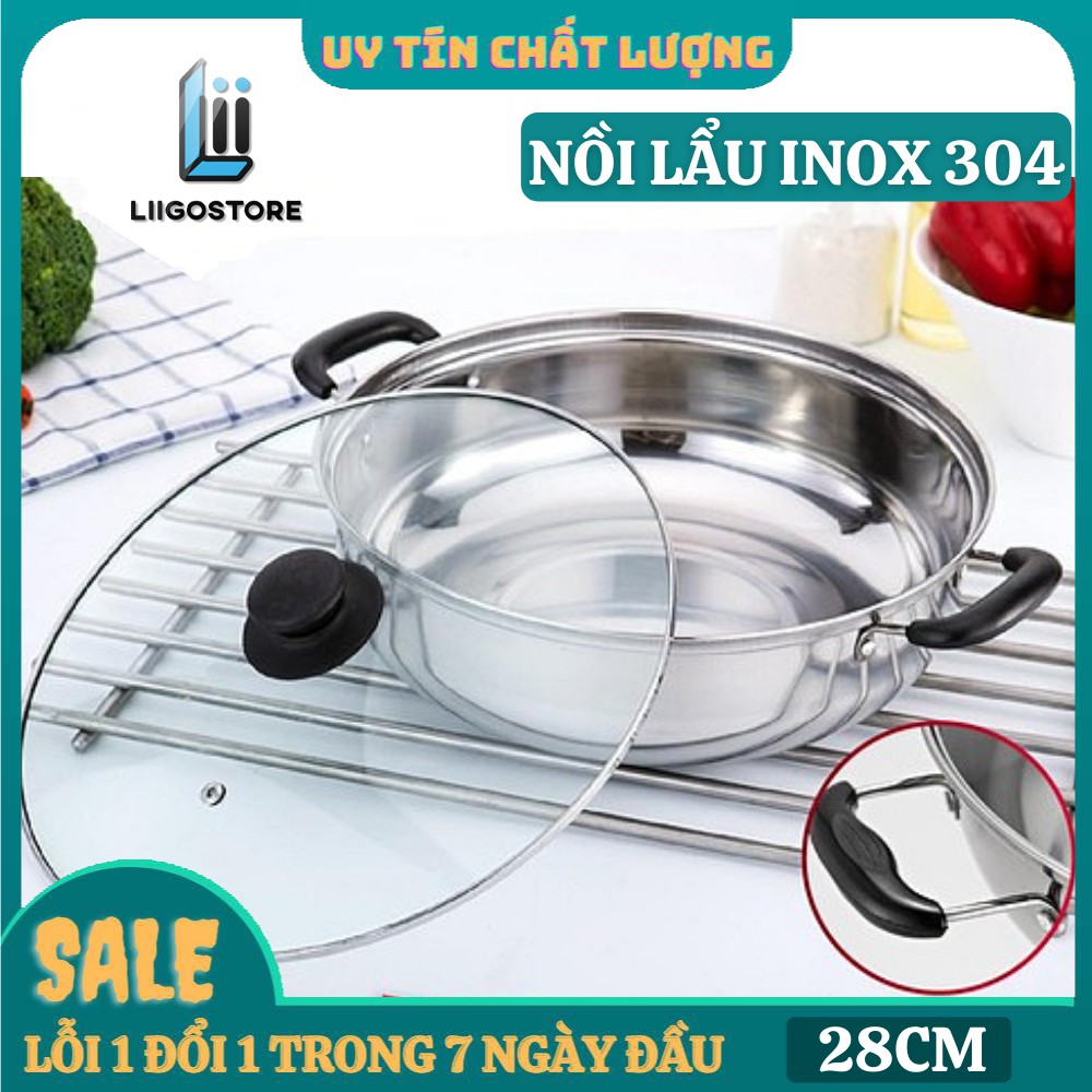 Nồi Lẩu Inox Nắp Kính [HÀNG HIỆU] Đường Kính 28cm