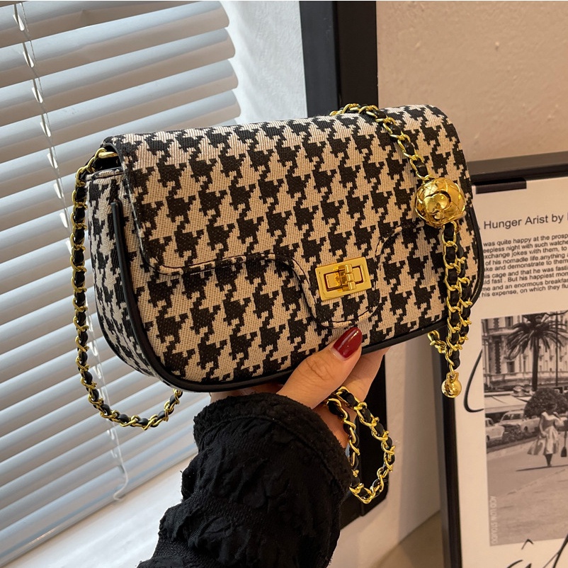 Túi Đeo JASMIN NOIR Chéo Canvas Nắp Gập Phối Dây Xích Thời Trang Dành Cho Nữ