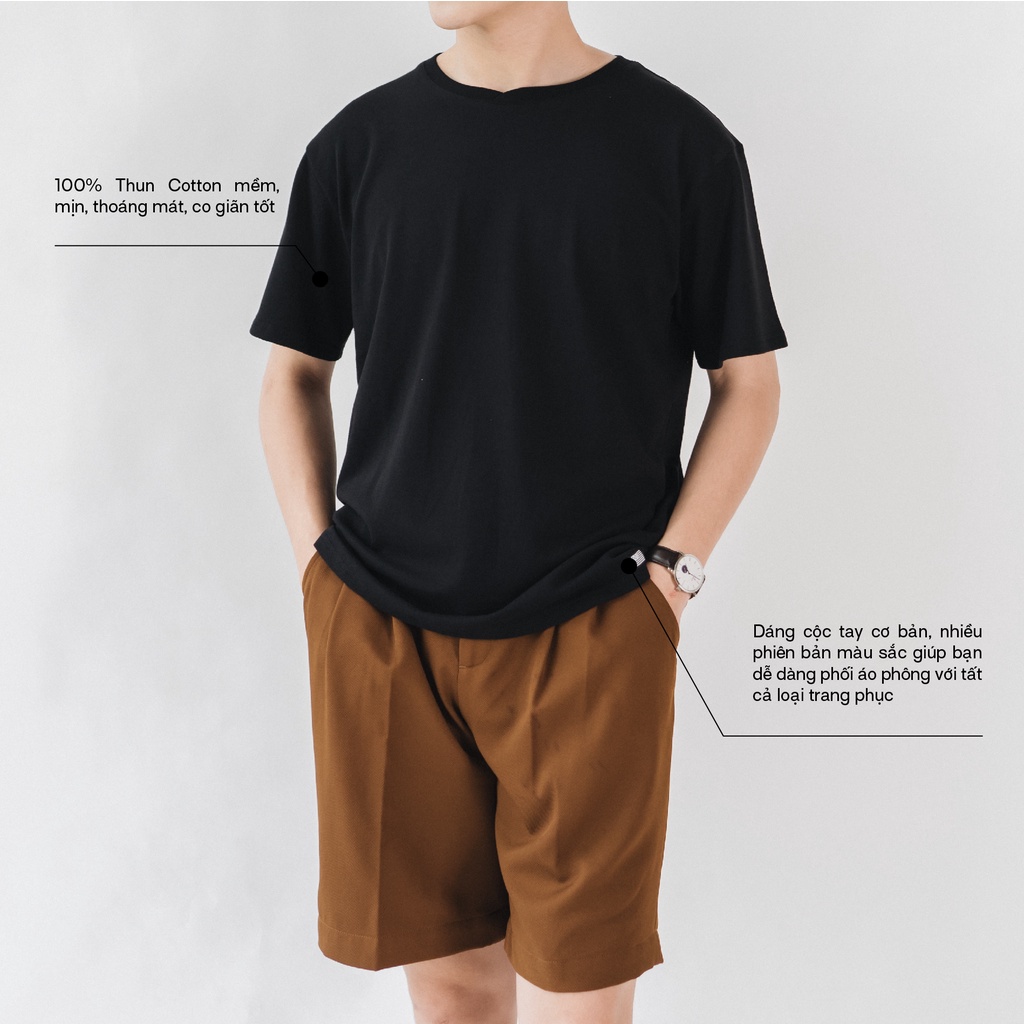 Áo Phông Trơn Unisex Basic SSSTUTTER cổ tròn ngắn tay chất cotton thoáng mát 4 màu tay ngắn Peak Tee