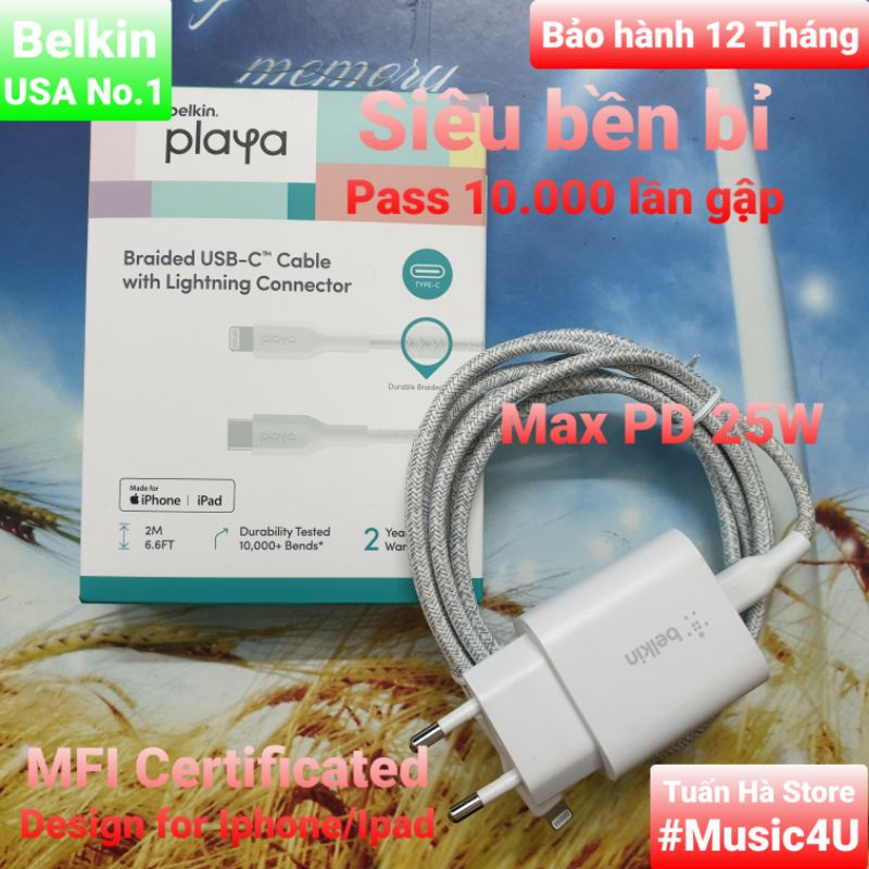 Củ dây cáp sạc nhanh USB Type C ra to Lightning 18w 20w 25w 30w Belkin Iphone 12 13 Pro Max Tuấn Hà Store