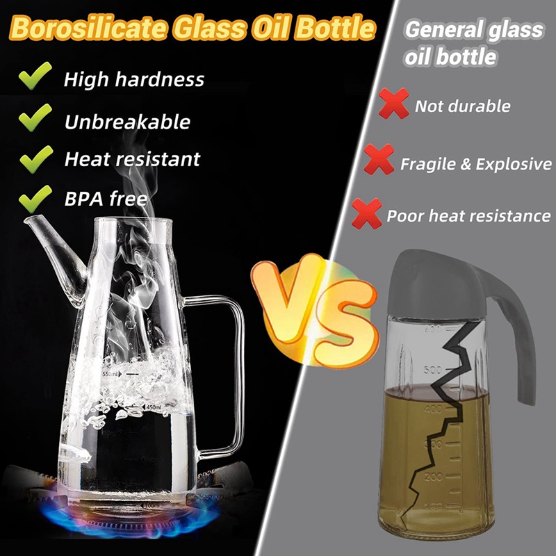 Bình Đựng Dầu Ăn / Giấm Bằng Thủy Tinh Borosilicate Lớn Có Đế Silicone Chống Trượt 25Floz