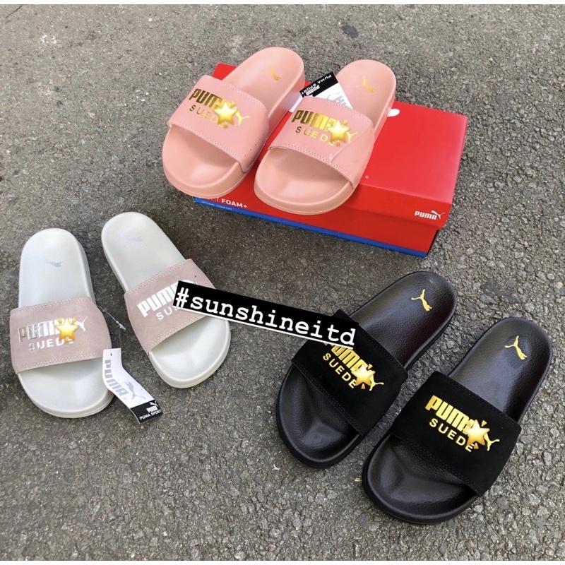 Dép Suede Quai Ngang Lót Bông Đế Đúc Cao Su Màu Đen Xám Hồng