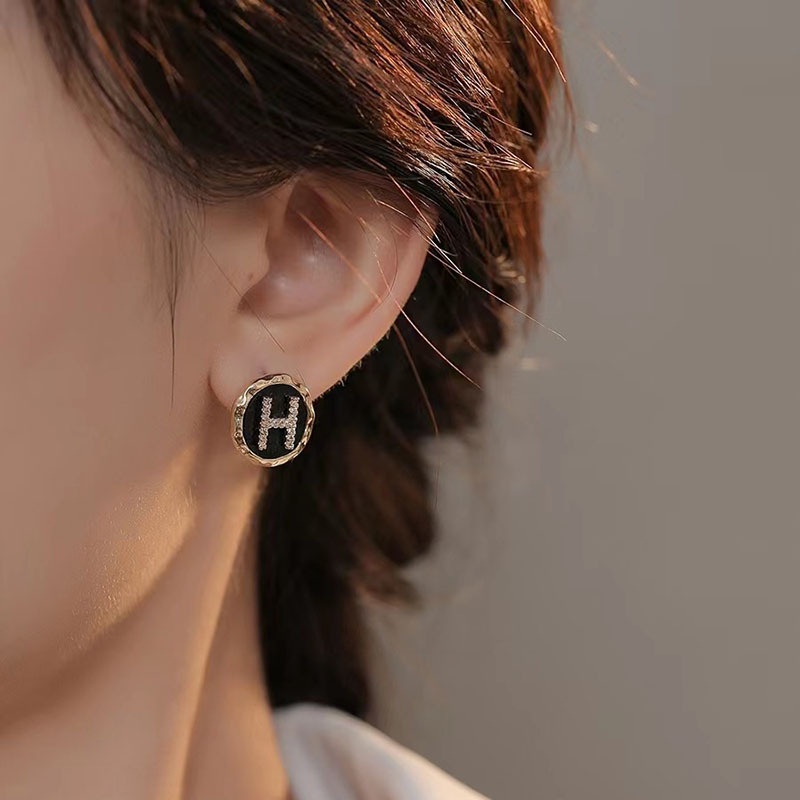 Bông Tai Mạ Bạc 925 Hình Tròn Phối Hai Màu Đen Trắng Thời Trang 2022